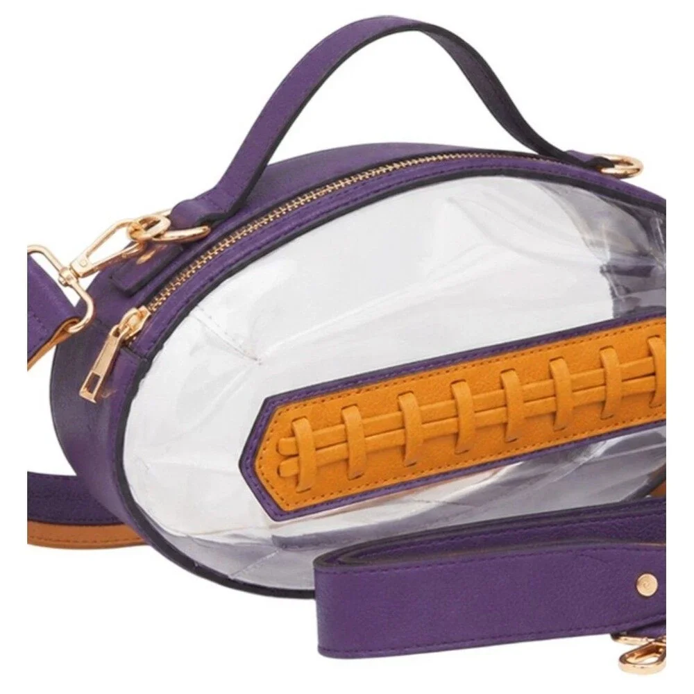 Purple Clear Transparent Bag Football Purse Crossbody Statement Womens Accessory